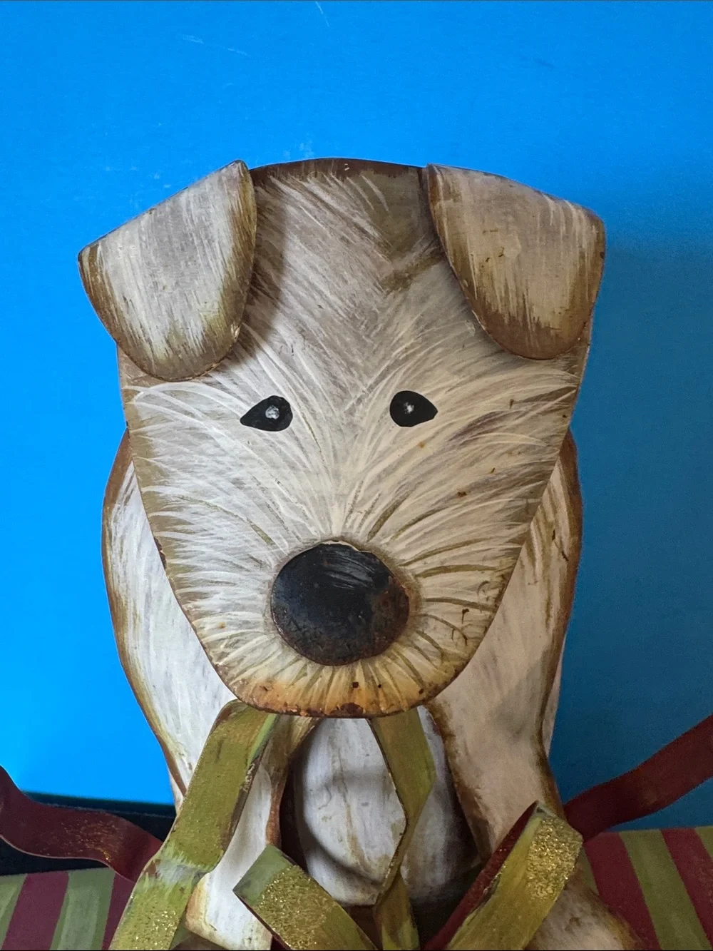 Terrier Dog Metal Christmas Yard Porch Statue featuring a hand-painted dog